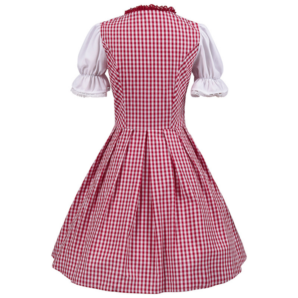 Elegant women's dirndl dress with stylish checkered pattern and attractive ruffle trim for unforgettable festive occasions