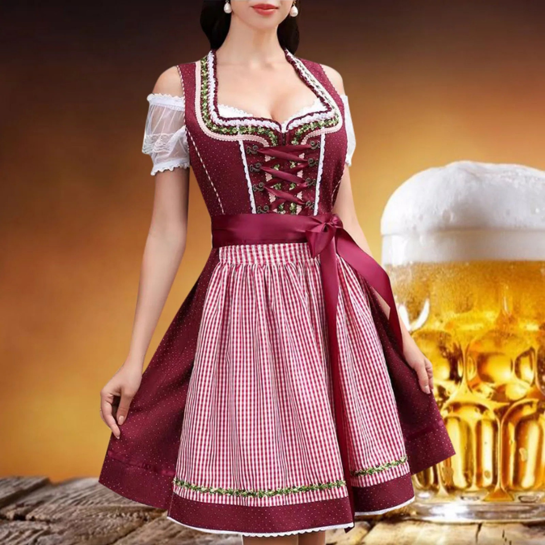 Stylish Women's Oktoberfest Dirndl Dress with Charming Apron, Elegant Lacing Bodice, and Decorative Accents