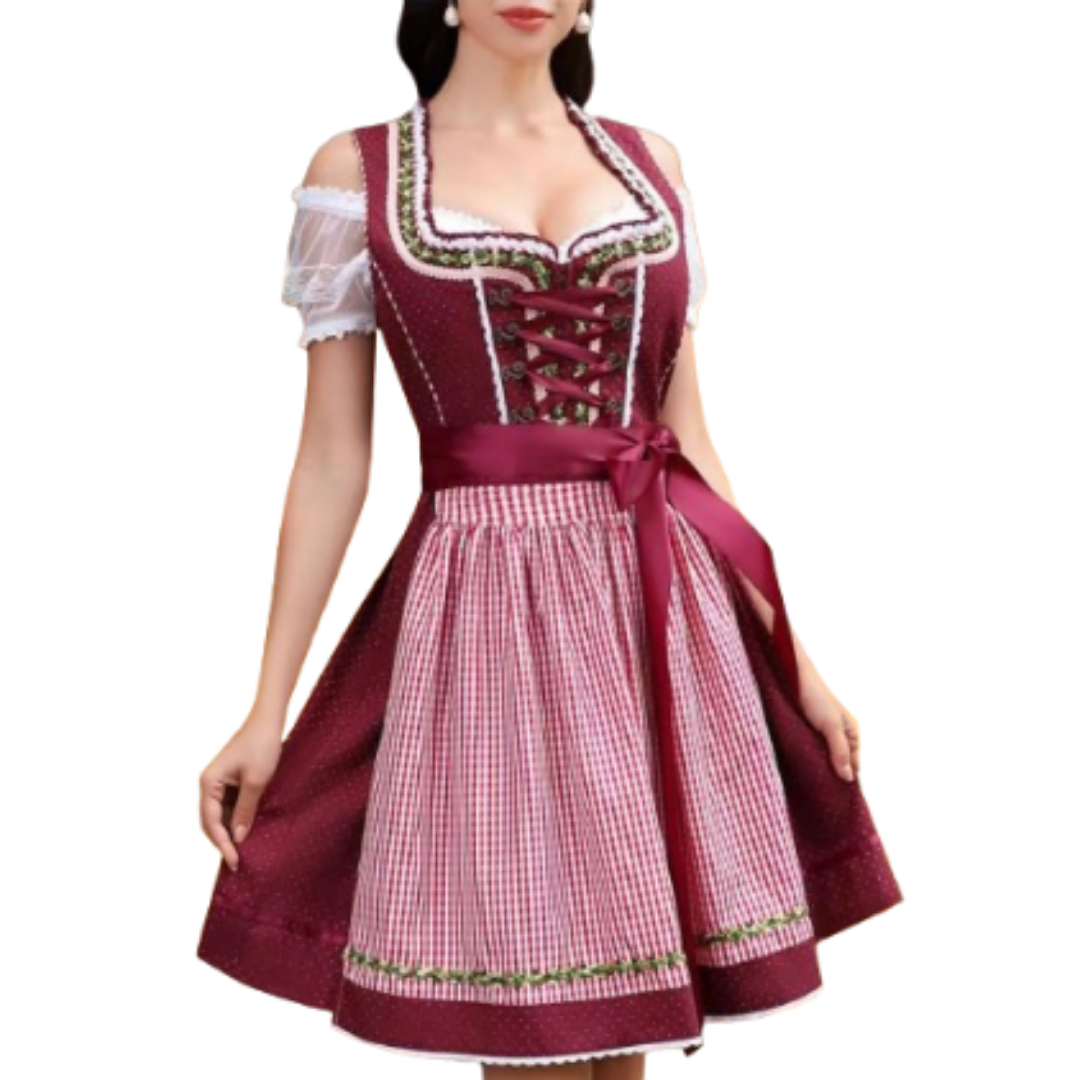 Stylish Women's Oktoberfest Dirndl Dress with Charming Apron, Elegant Lacing Bodice, and Decorative Accents