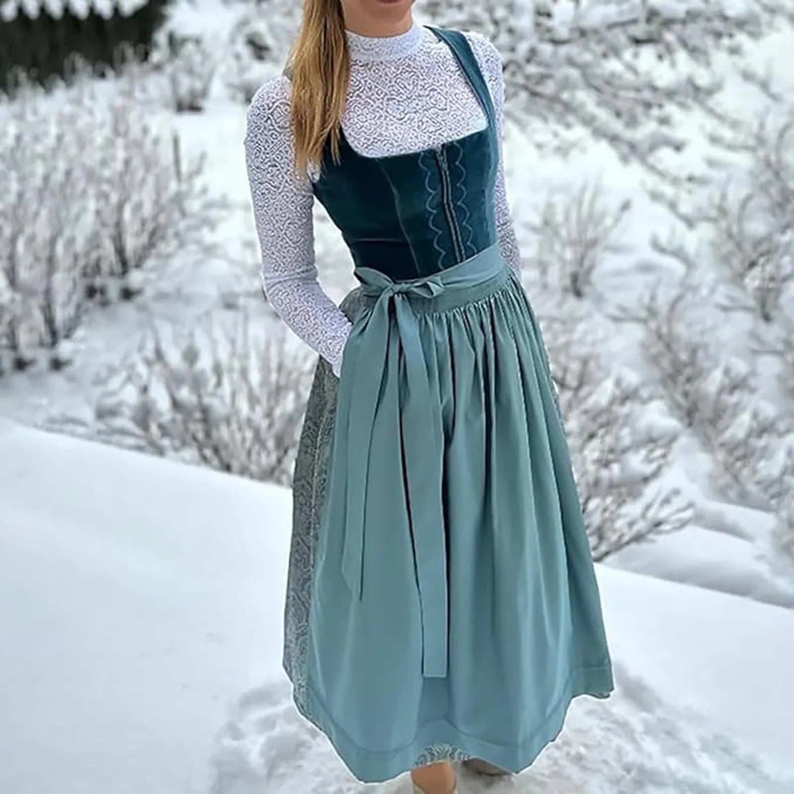 Stylish Women's Oktoberfest Dirndl with Vintage Lacing and Charming Apron Design
