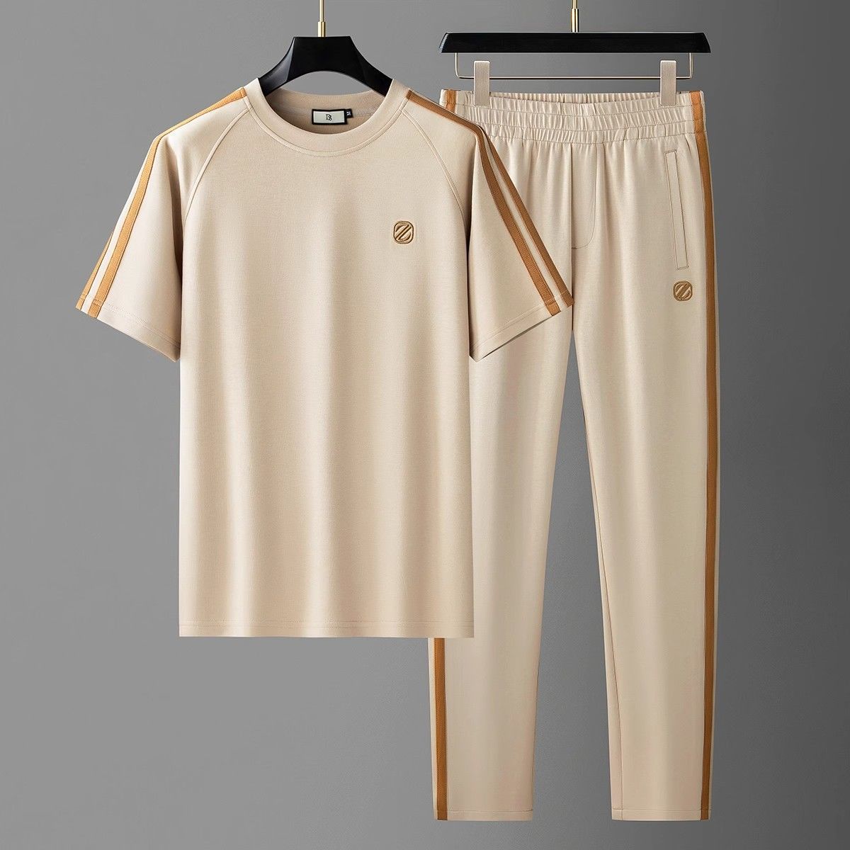 Men Tracksuit with Gold-Accented Stripes and Relaxed Fit