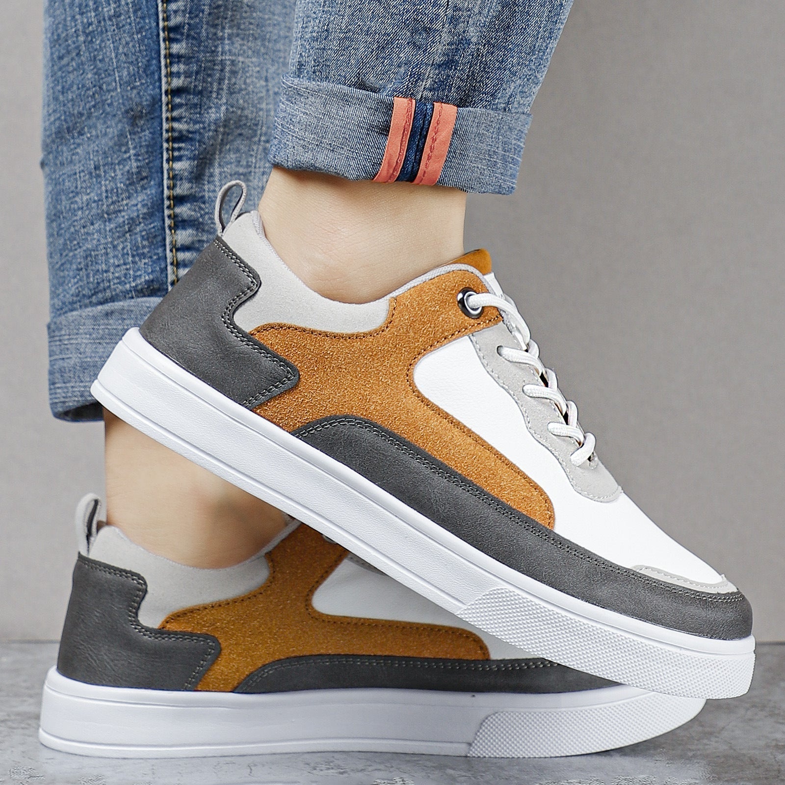 Men Slip-On Sneakers with Leather Upper and Suede Accents