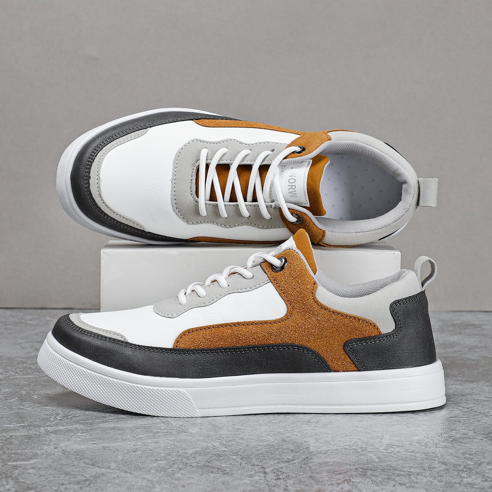 Men Slip-On Sneakers with Leather Upper and Suede Accents