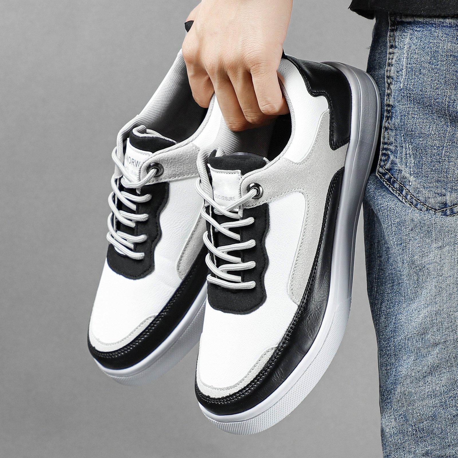 Men Slip-On Sneakers with Leather Upper and Suede Accents