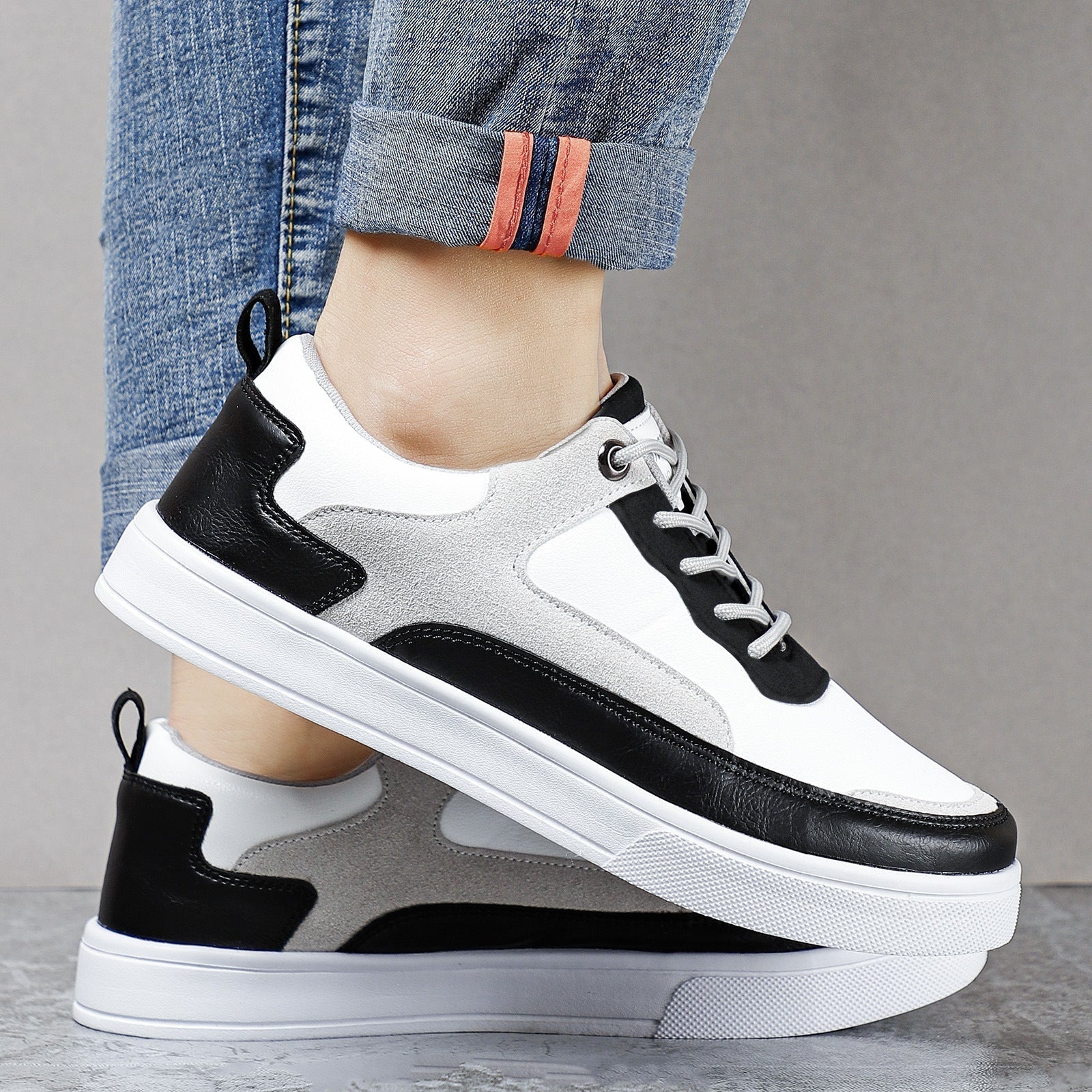 Men Slip-On Sneakers with Leather Upper and Suede Accents