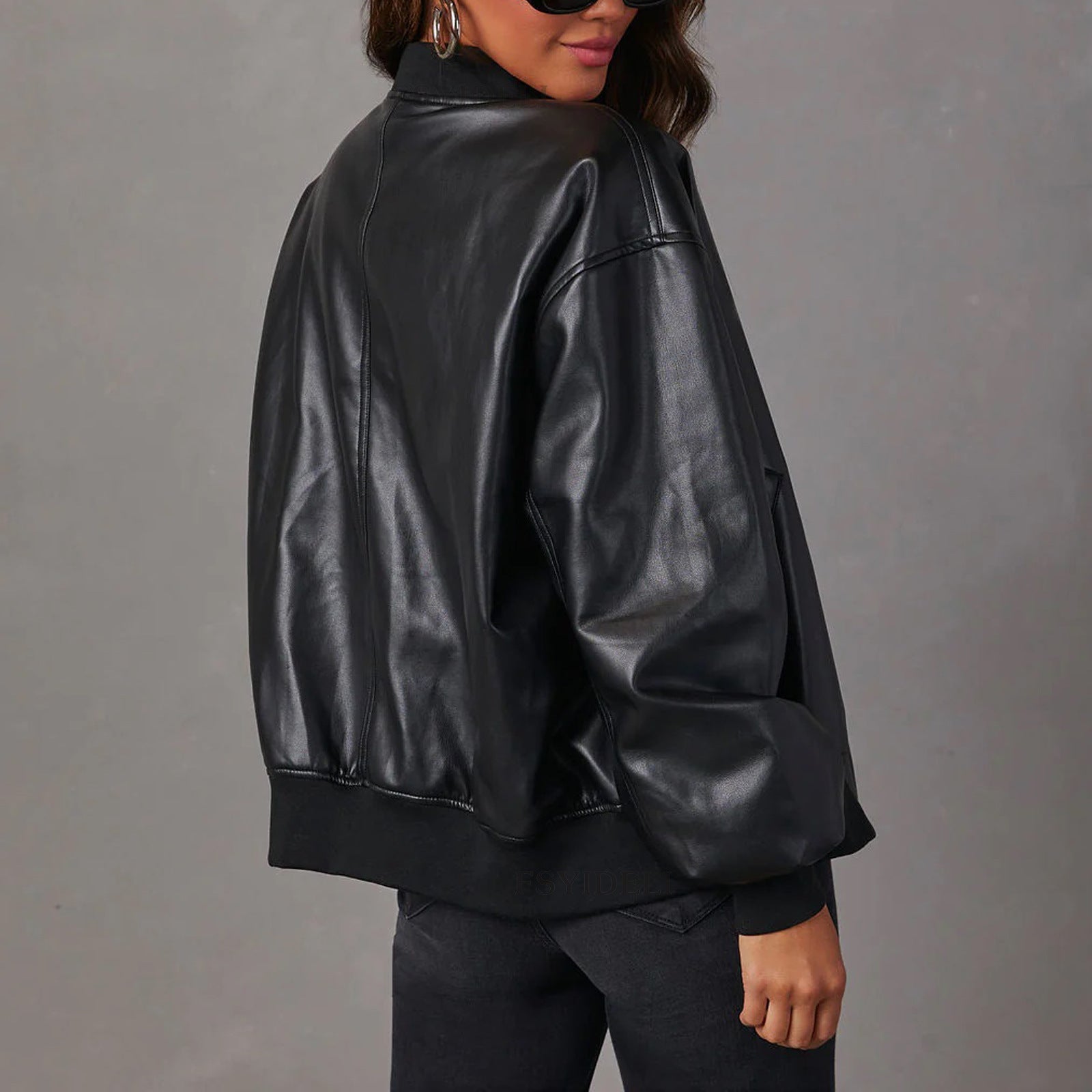 Women's Winter Leather Jacket with Quilted Interior and Full-Zip Front