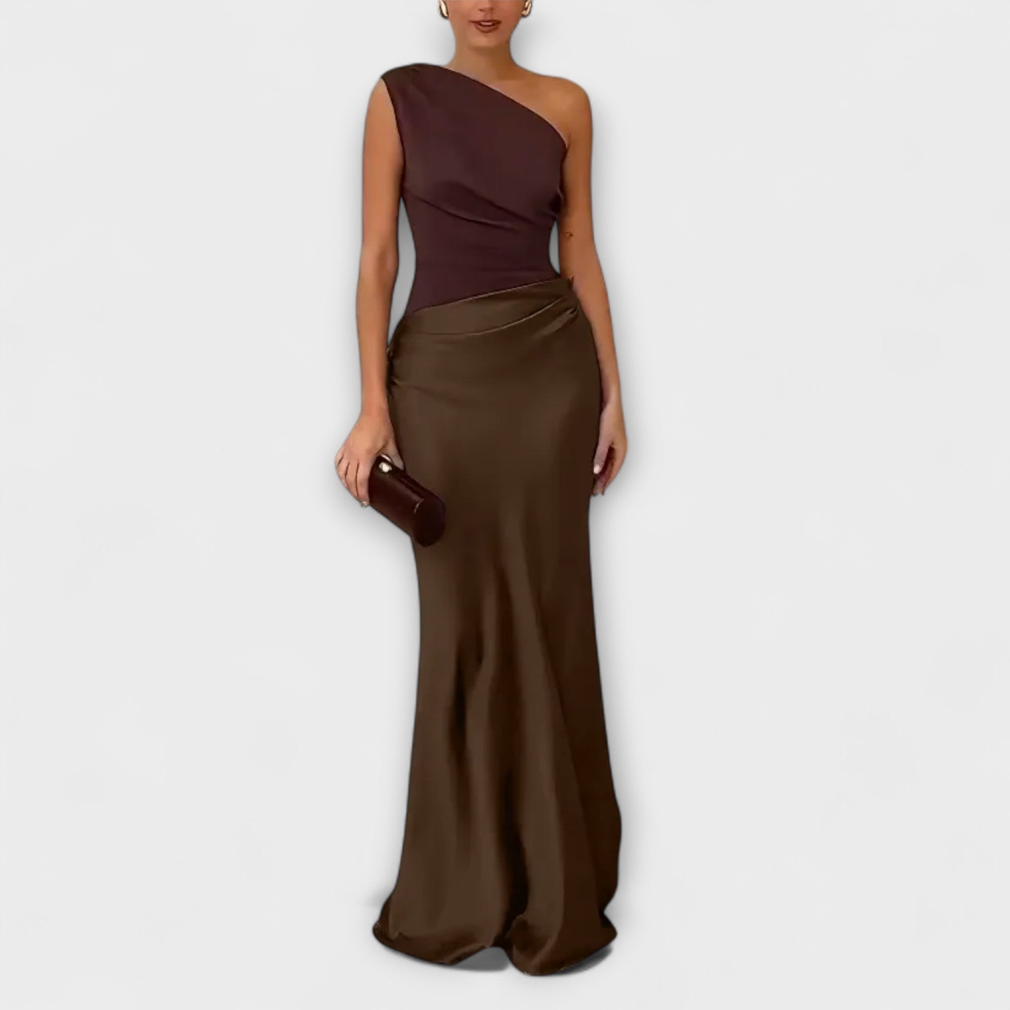 Women Formal One-Shoulder Pleated Floor-Length Dress