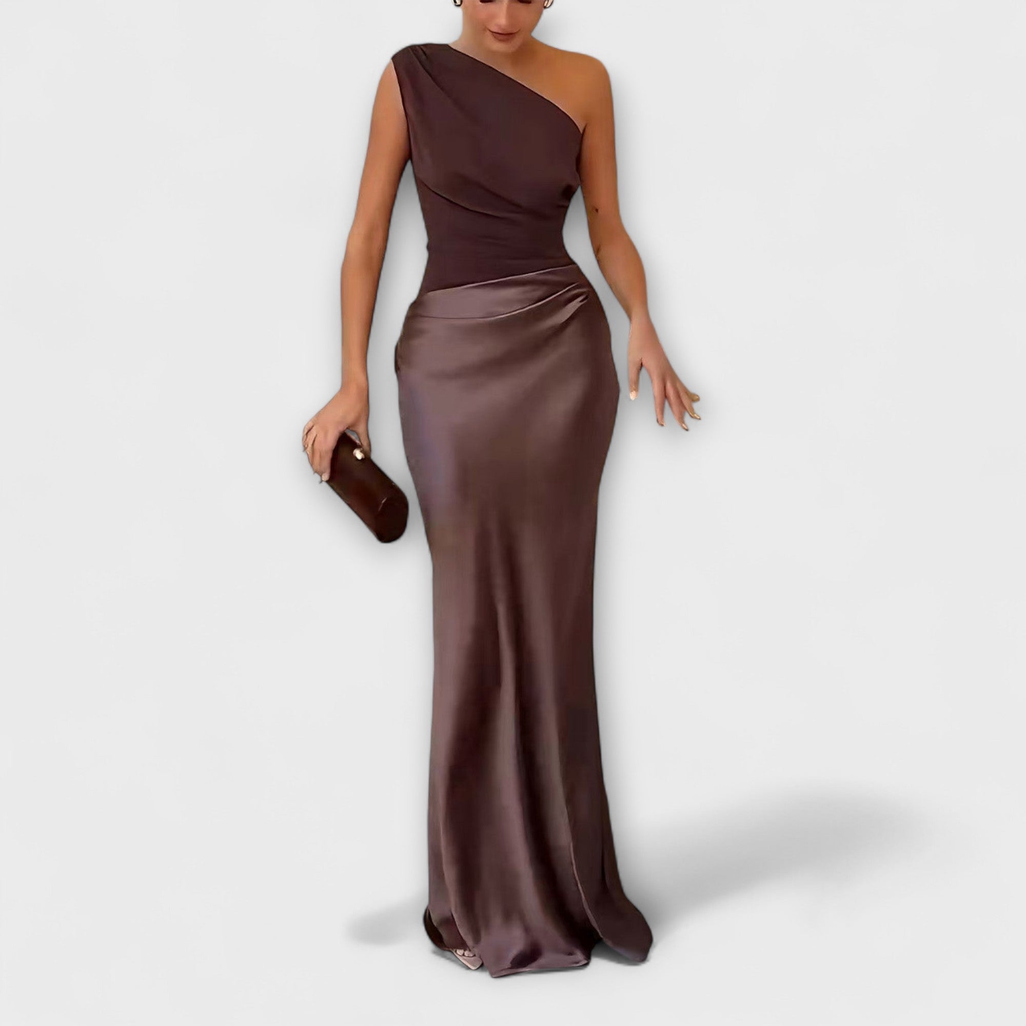 Women Formal One-Shoulder Pleated Floor-Length Dress