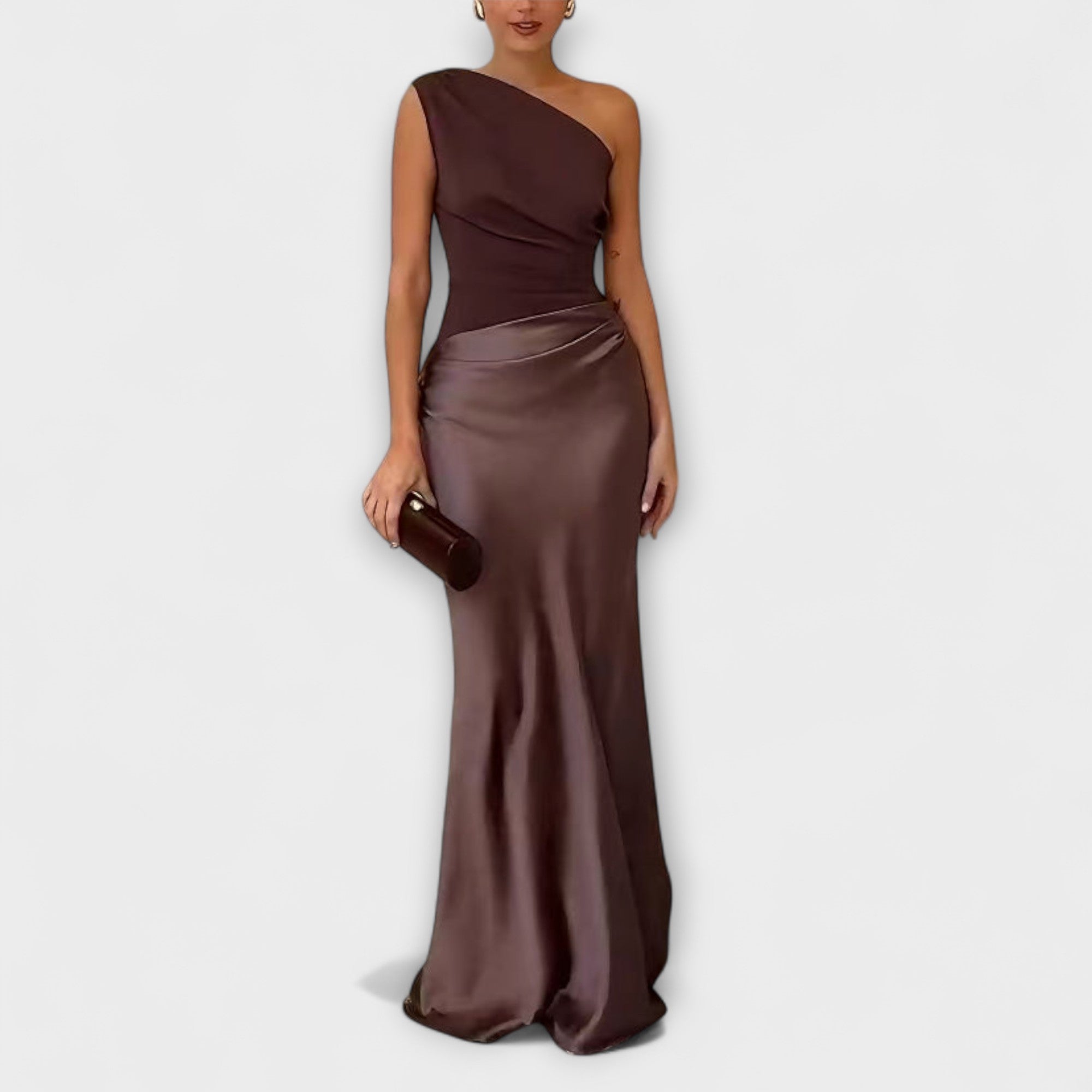 Women Formal One-Shoulder Pleated Floor-Length Dress