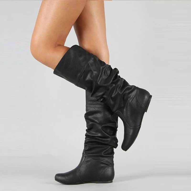 Women's Mid-Calf Leather Boots with Cushioned Insole and Arch Support