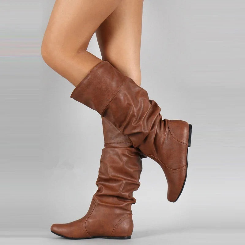Women's Mid-Calf Leather Boots with Cushioned Insole and Arch Support