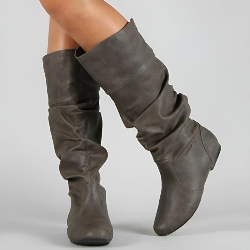 Women's Mid-Calf Leather Boots with Cushioned Insole and Arch Support