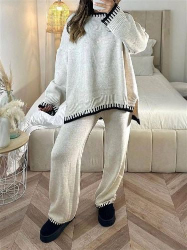 Women's Autumn Knit Lounge Set with Long Sleeve Top and Pants