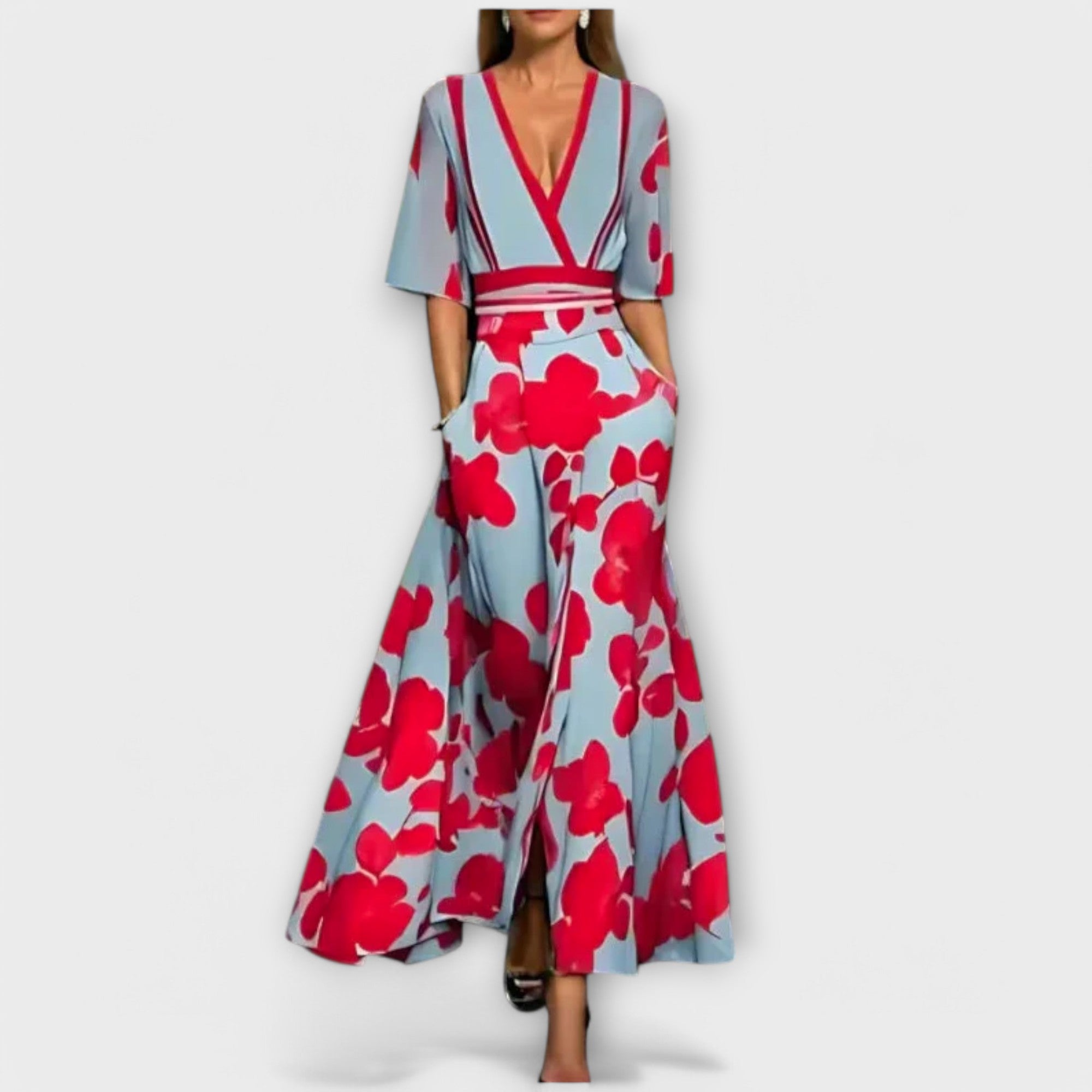 Women Floral Print Sheath Dress with Elegant Sleeves