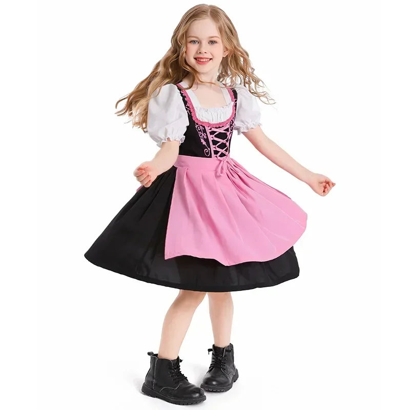 Elegant Girl's Dirndl Dress with Apron in Charming Traditional Design