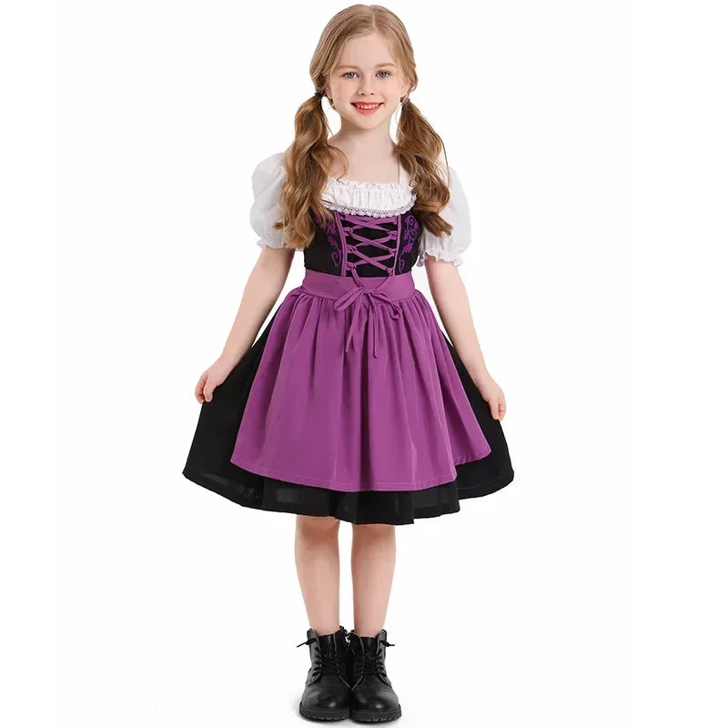Elegant Girl's Dirndl Dress with Apron in Charming Traditional Design