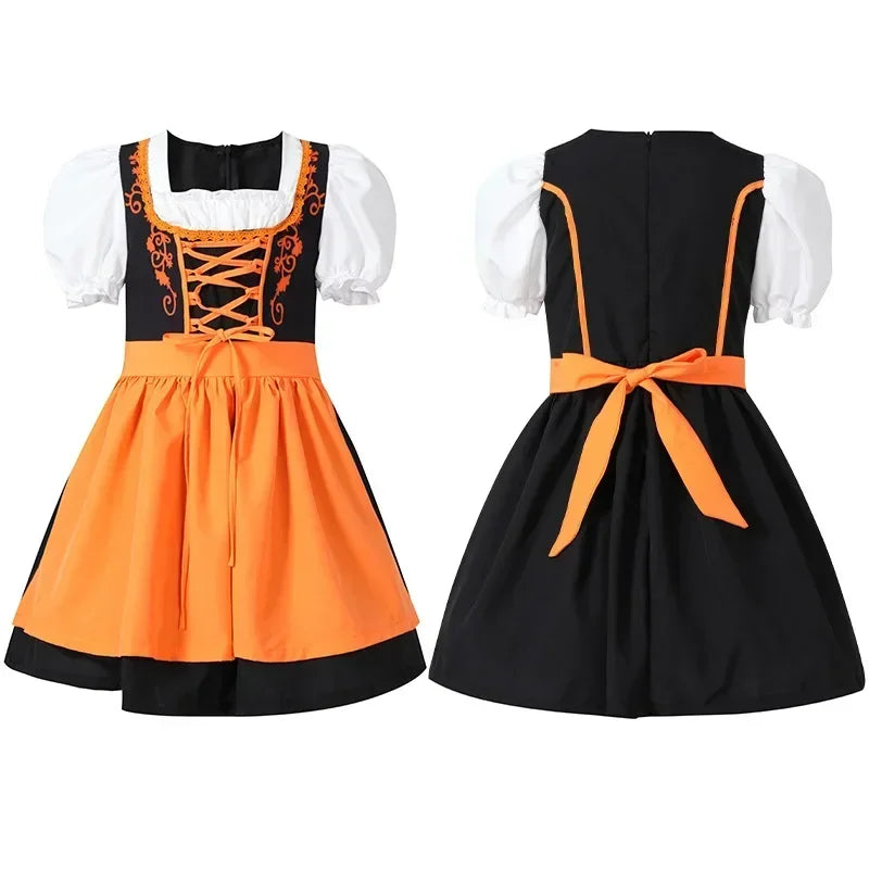 Elegant Girl's Dirndl Dress with Apron in Charming Traditional Design
