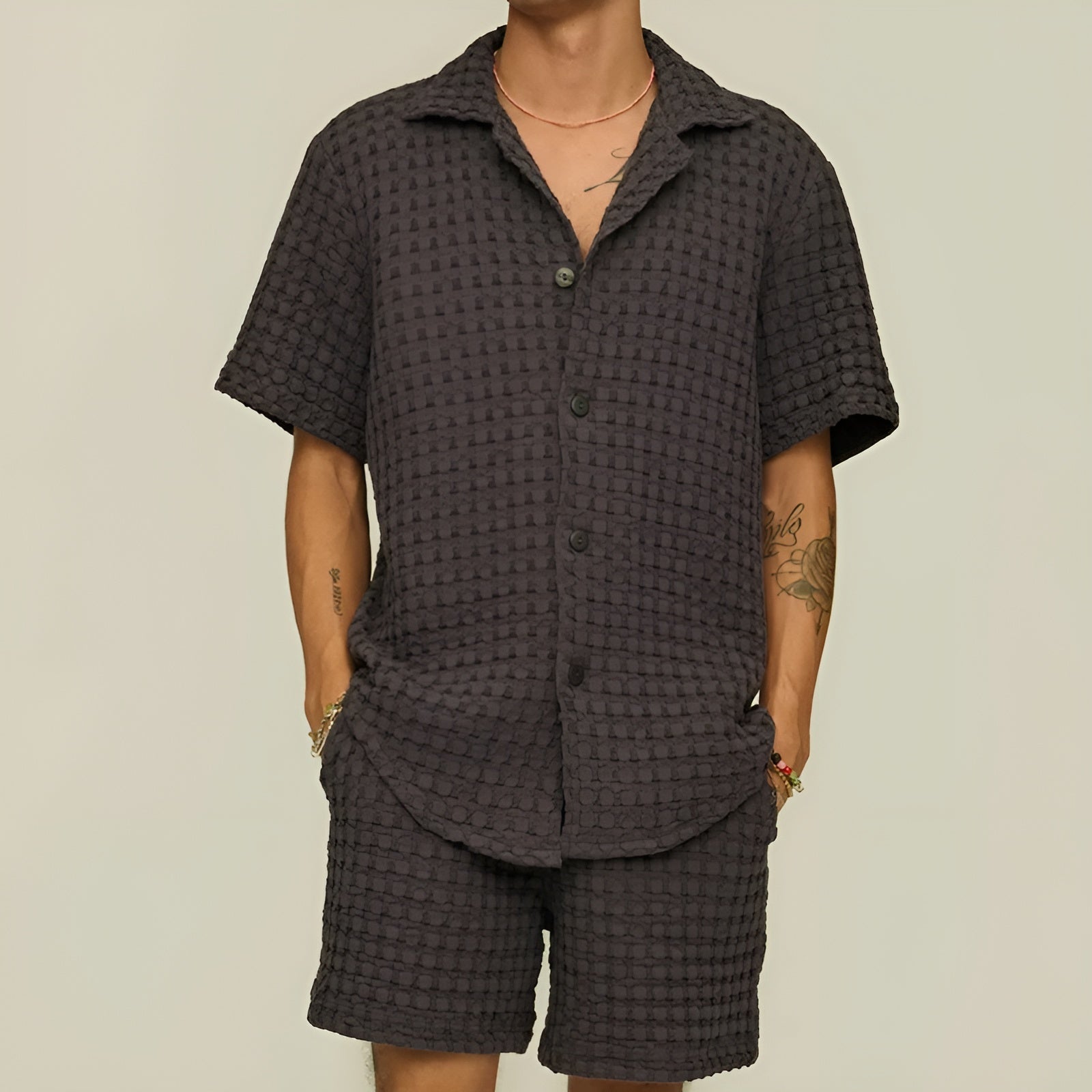 Men's Summer Button-Up Shirt and Shorts Set