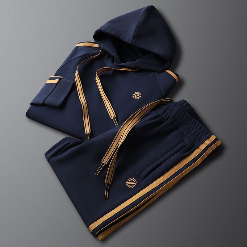 Men's Tracksuit with Gold Stripes and Adjustable Drawstring Fit