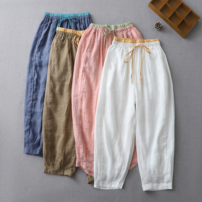 Women's High-Waisted Wide-Leg Linen Trousers