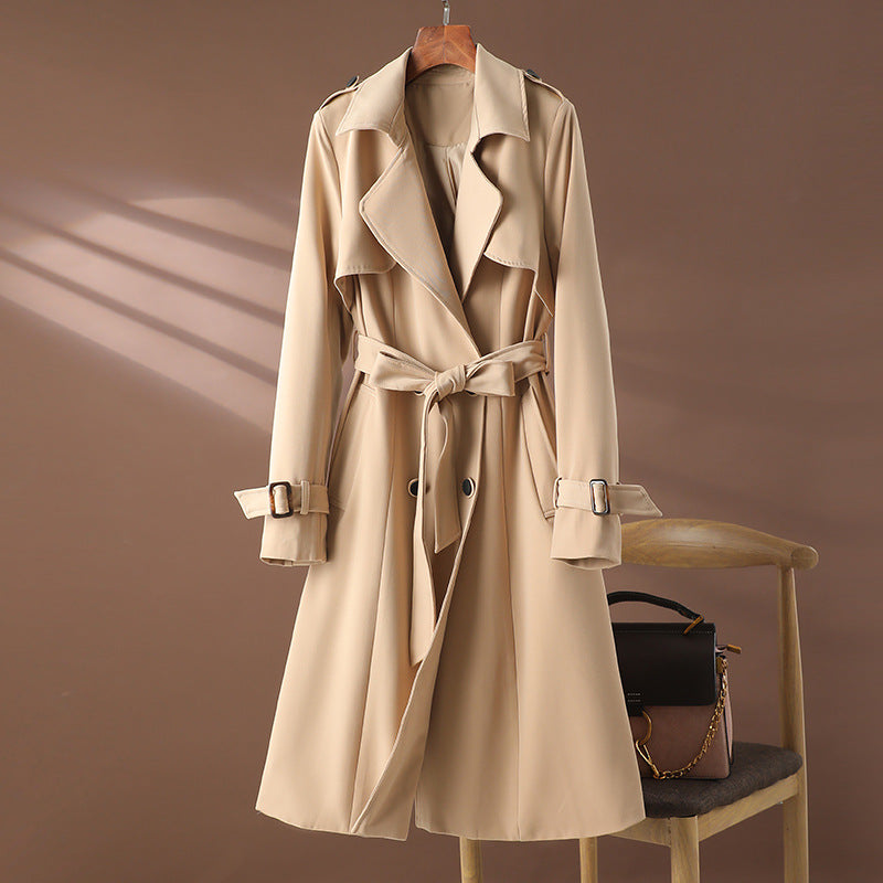 Women's Winter Trench Coat with Adjustable Belt and Long Drape