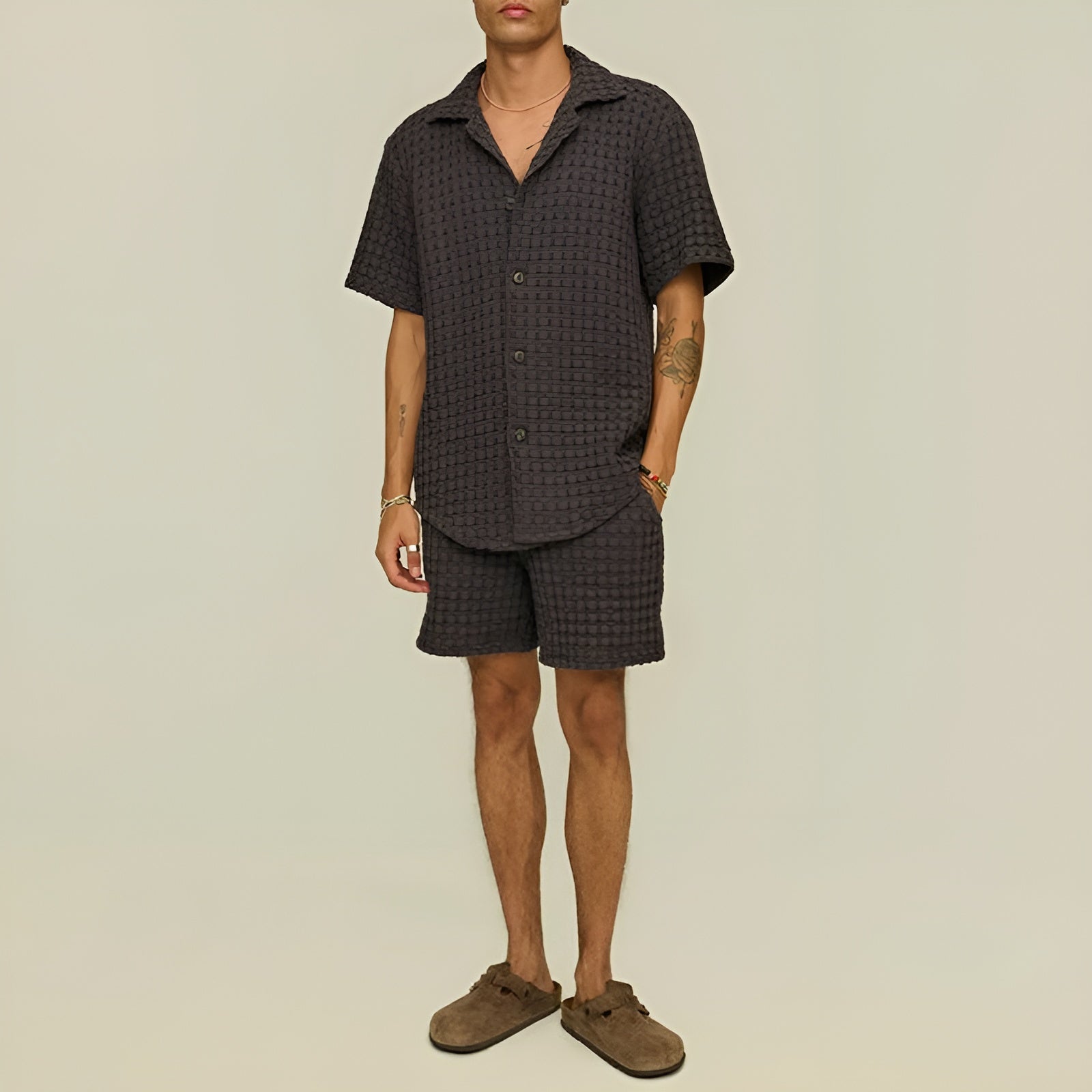 Men's Summer Button-Up Shirt and Shorts Set