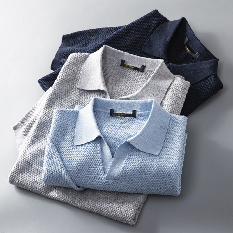 Men's Polo Shirt with Lightweight Textured Knit and Tailored Fit