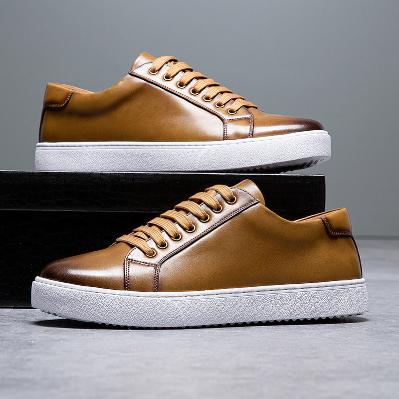 Men's Leather Sneakers with Cushioned Insole and Stain-Resistant Finish