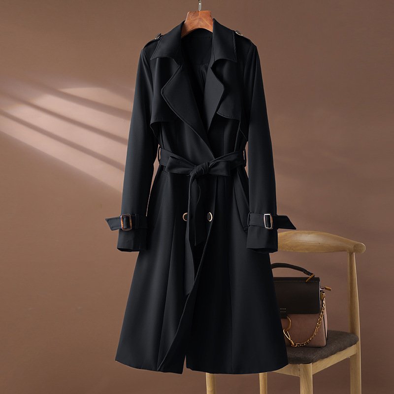 Women's Winter Trench Coat with Adjustable Belt and Long Drape