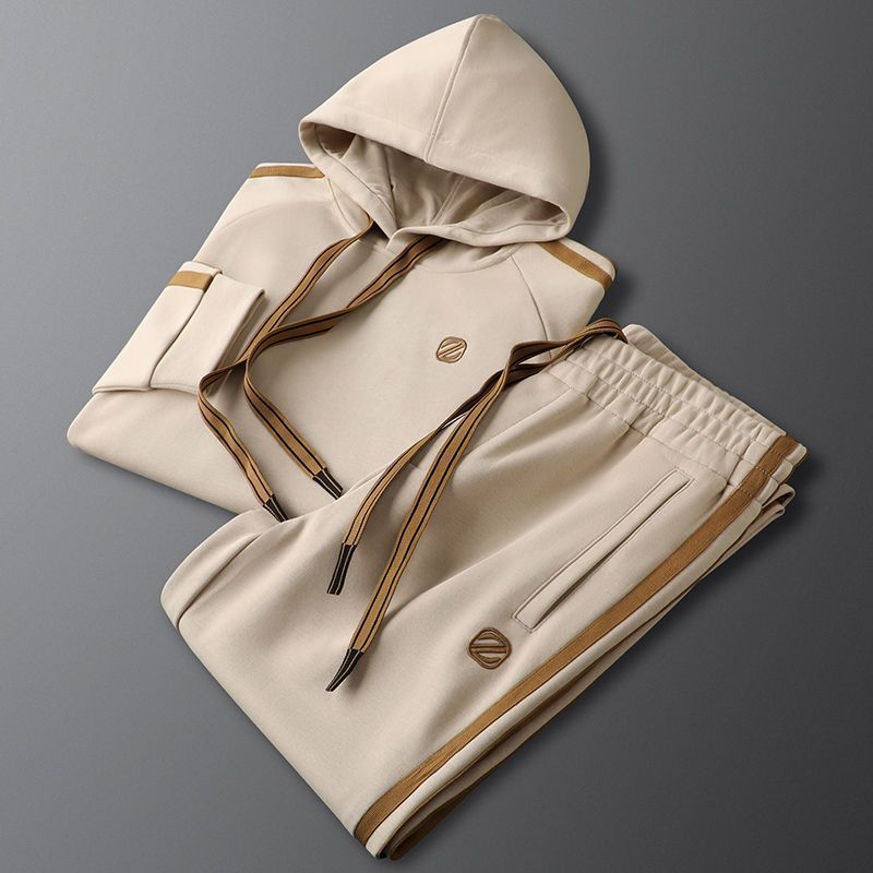 Men's Tracksuit with Gold Stripes and Adjustable Drawstring Fit