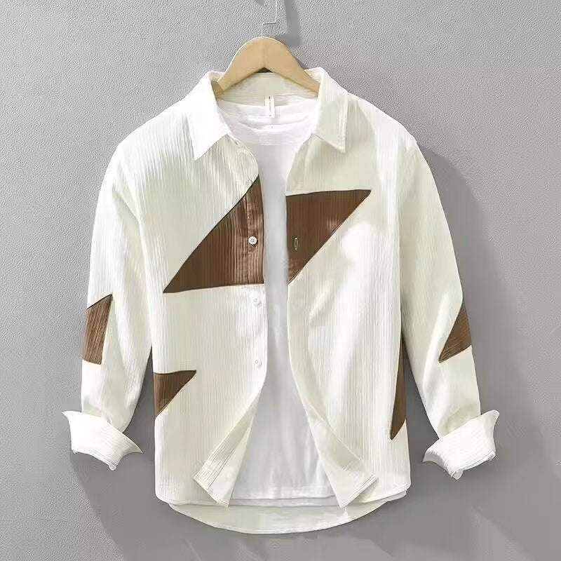 Men's Corduroy Shirt with Abstract Pattern and Relaxed Fit
