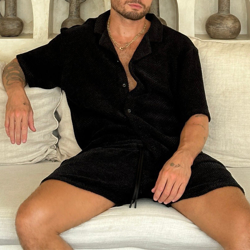 Men's Hollow-Knit Waffle Texture Lounge Set