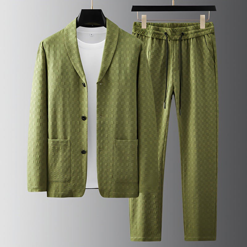 Men's Summer Linen Suit Set with Button-Up Shirt and Trousers