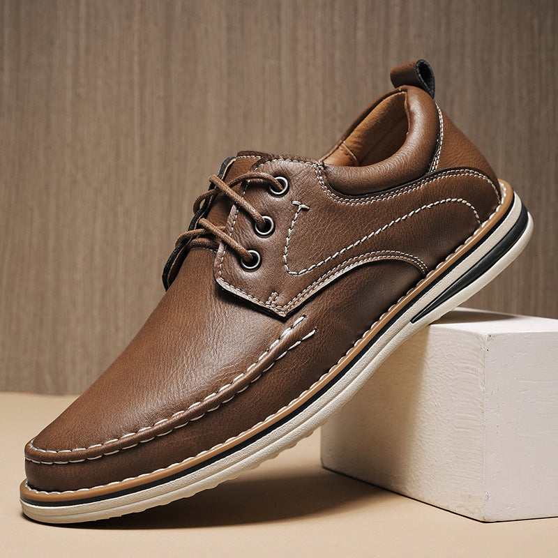 Men Leather Shoes with Cushioned Insoles and Contrast Stitching