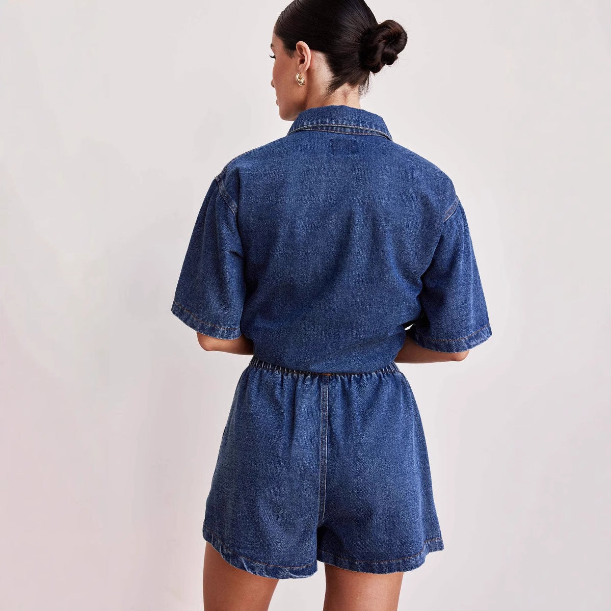 Women's Soft-Washed Denim Shirt and Shorts Set