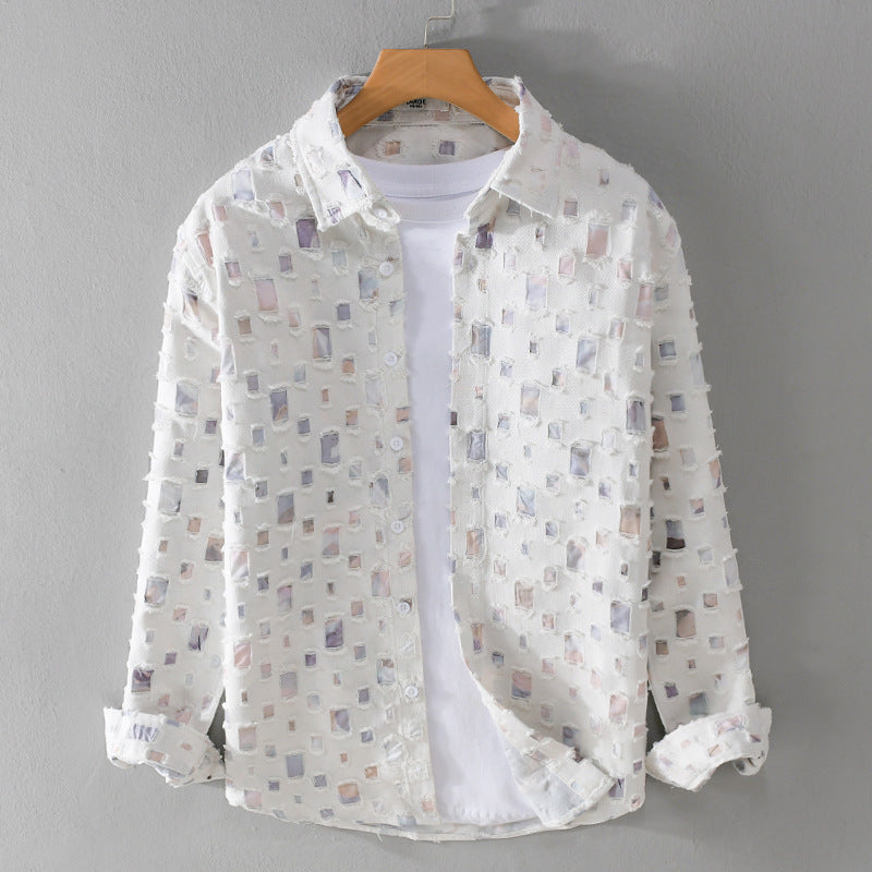Men's Frayed Patchwork Shirt with Tailored Fit