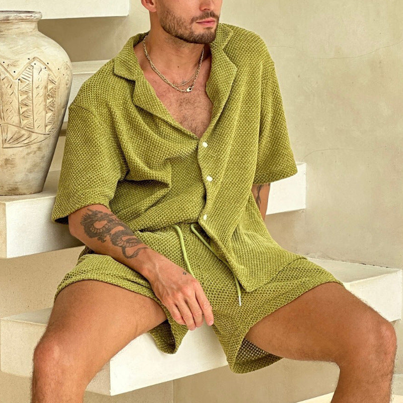 Men's Hollow-Knit Waffle Texture Lounge Set