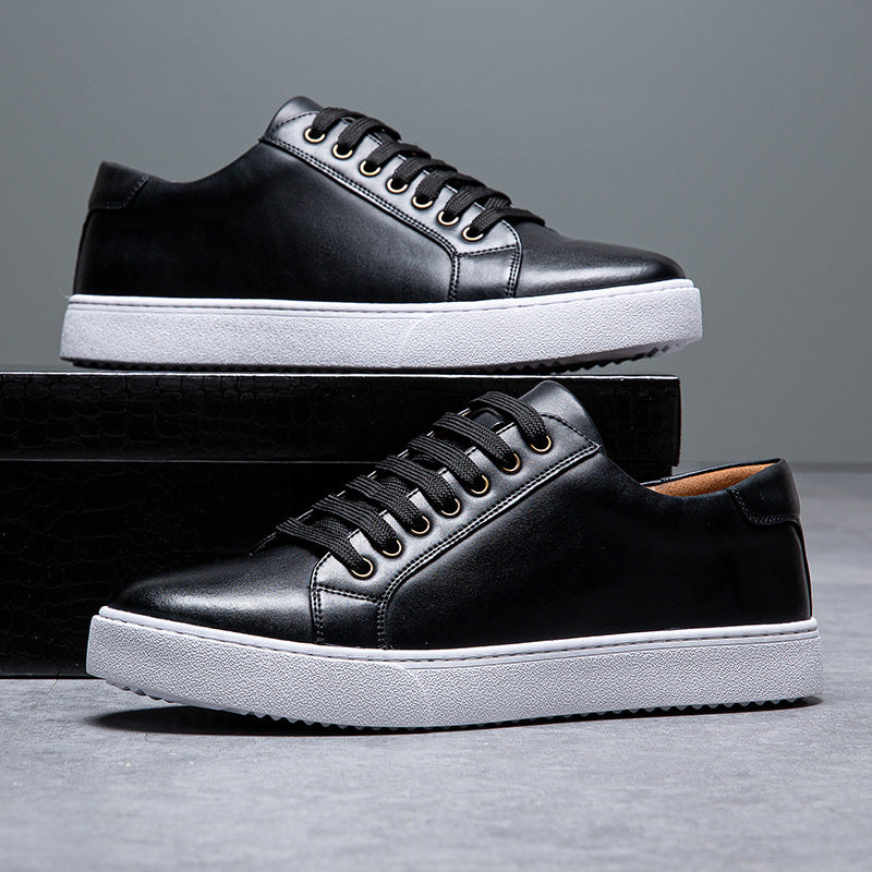 Men's Leather Sneakers with Cushioned Insole and Stain-Resistant Finish
