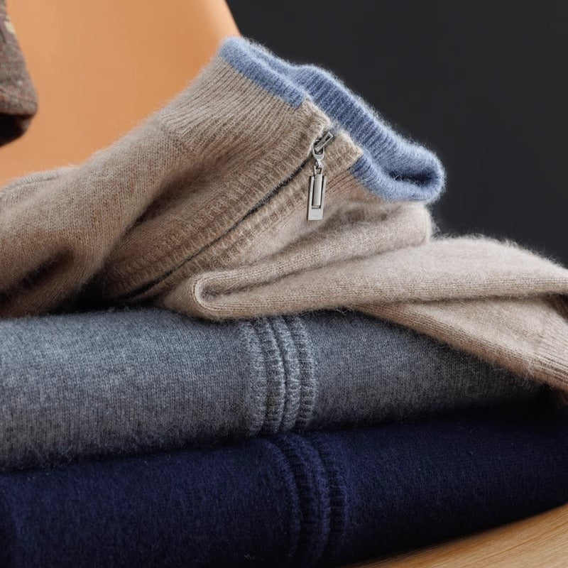 Men's Zip-Front Cashmere Sweater