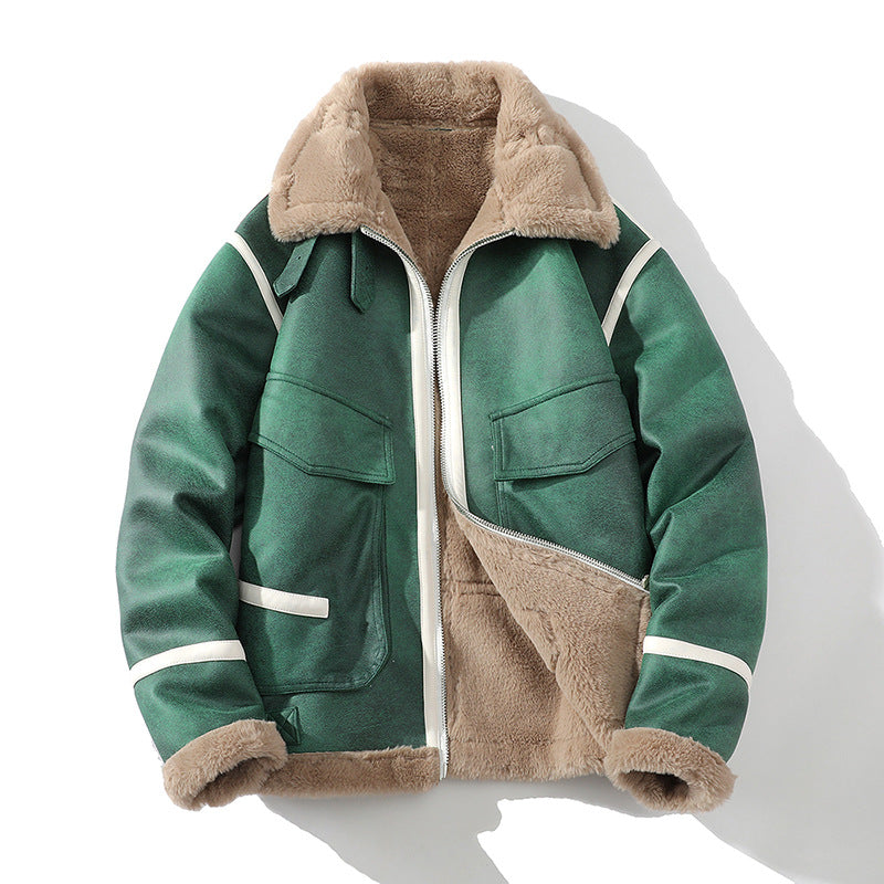 Men's Winter Aviator Jacket with Leather Exterior and Sherpa Fleece Lining