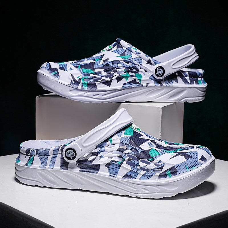 Women's Summer Sandals with Camouflage Print and Slip-On Design