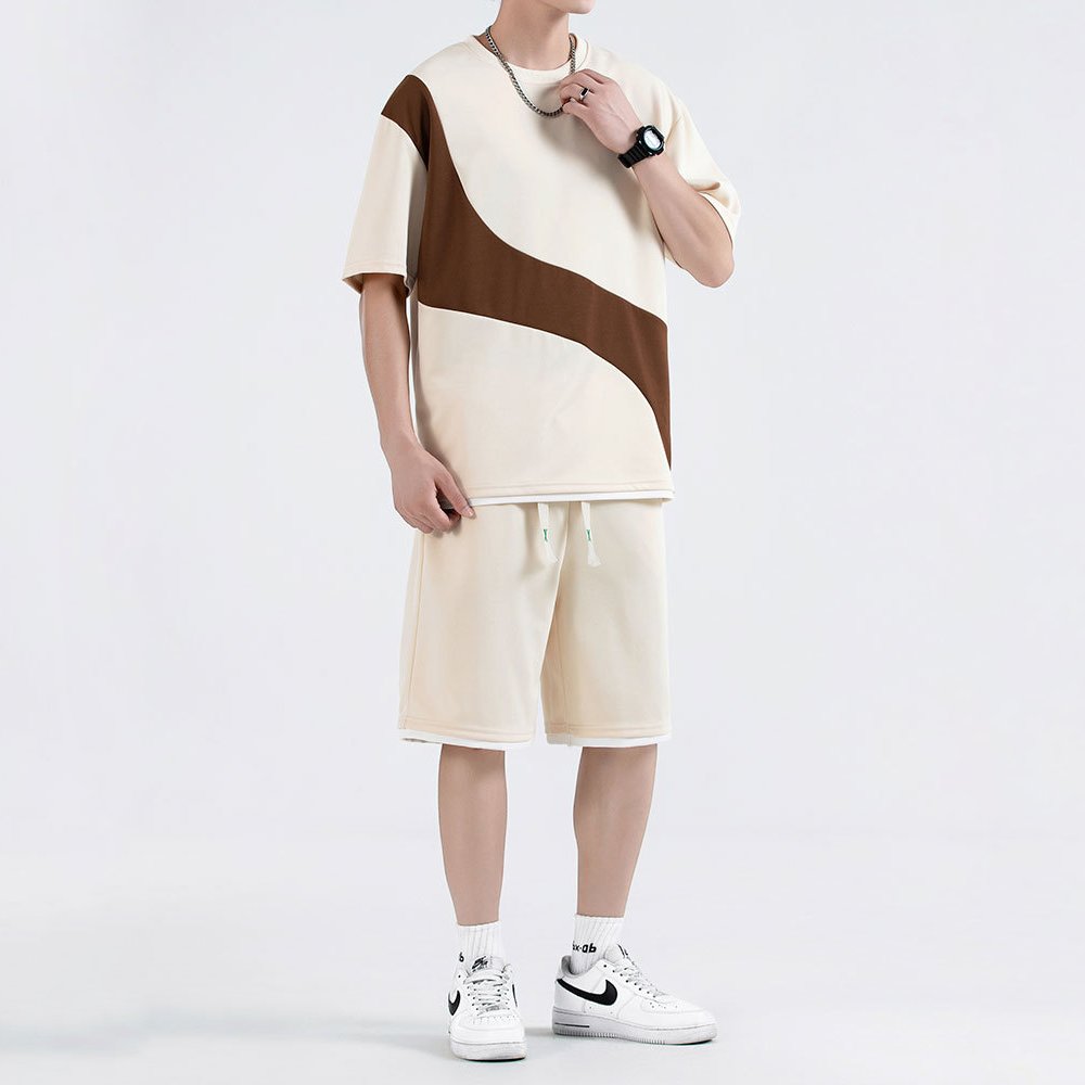 Men's Two-Tone Knit Top and Drawstring Shorts Set