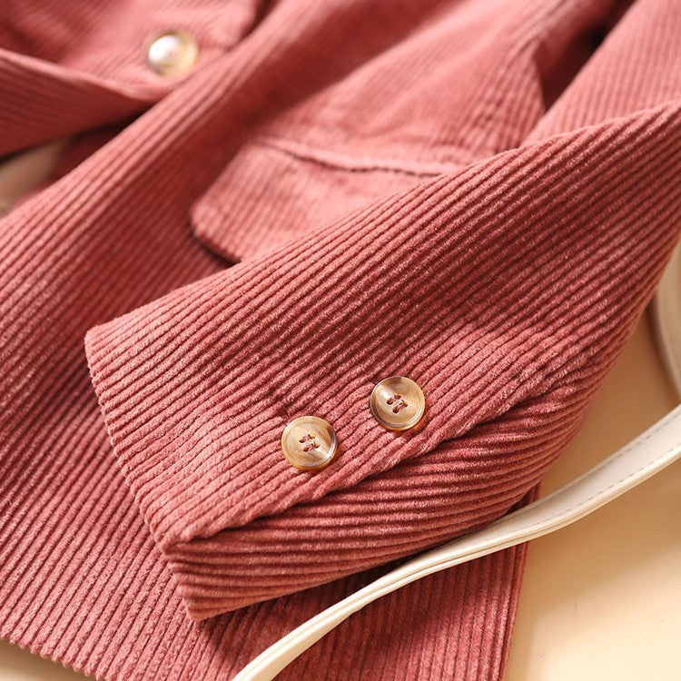 Women's Corduroy Blazer with Notched Lapel and Walnut Buttons
