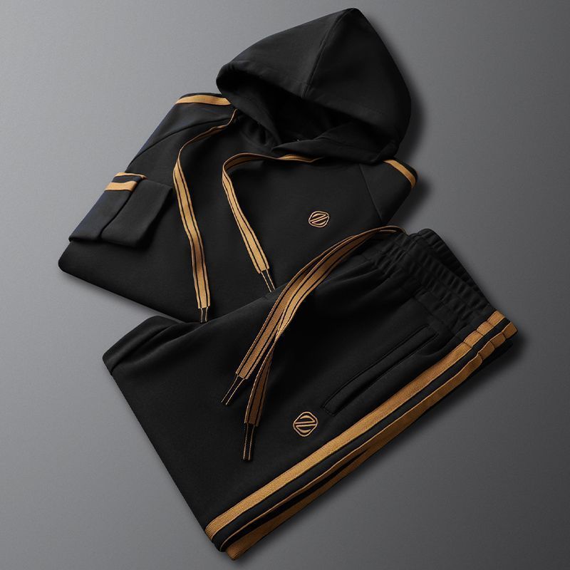 Men's Tracksuit with Gold Stripes and Adjustable Drawstring Fit