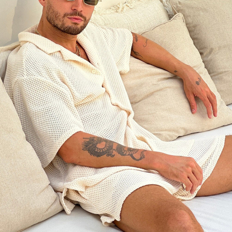 Men's Hollow-Knit Waffle Texture Lounge Set