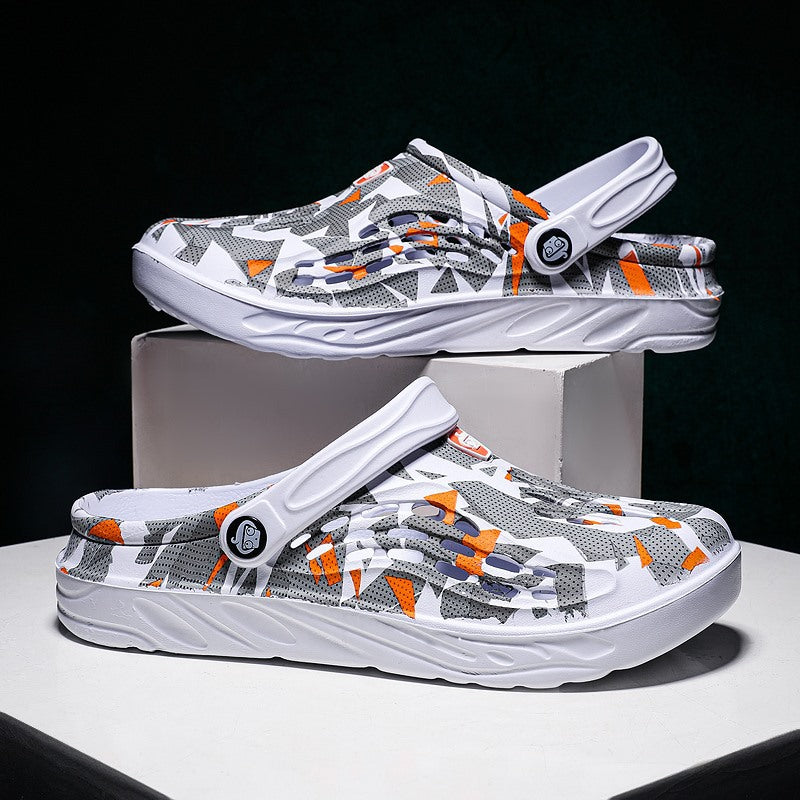 Women's Summer Sandals with Camouflage Print and Slip-On Design