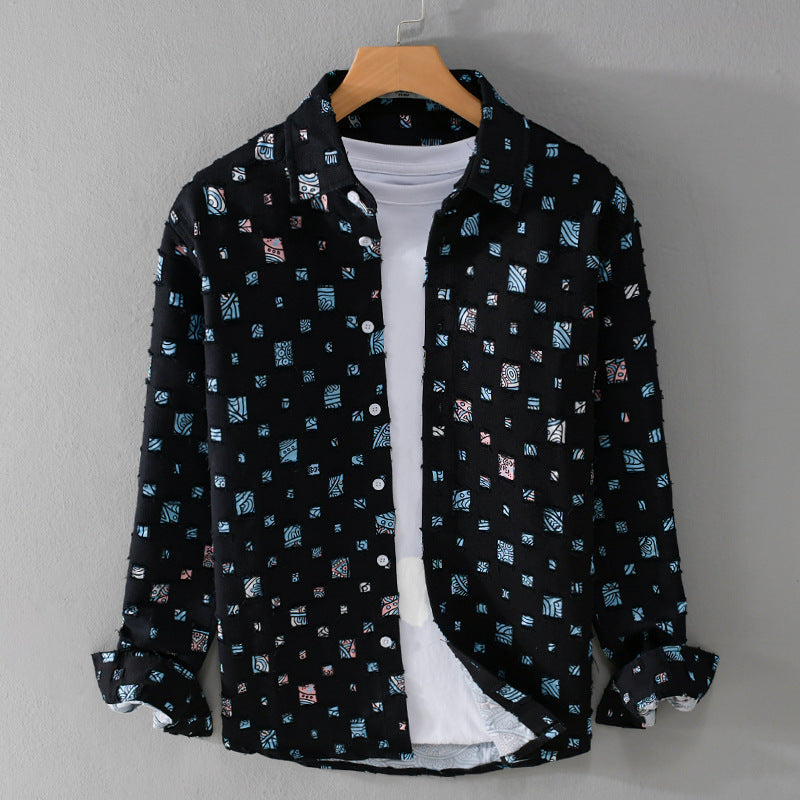 Men's Frayed Patchwork Shirt with Tailored Fit