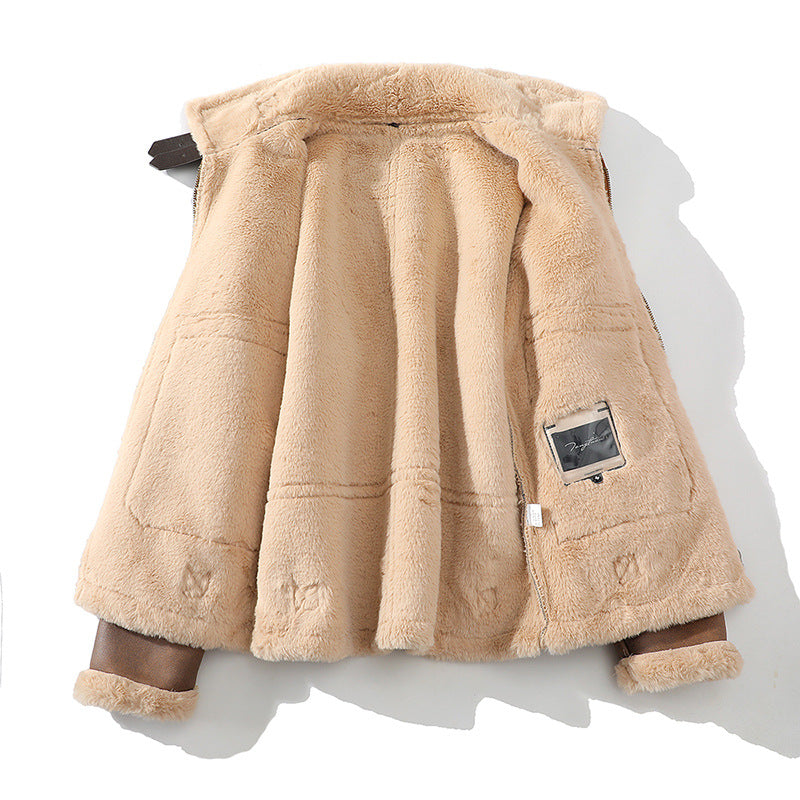 Men's Winter Aviator Jacket with Leather Exterior and Sherpa Fleece Lining
