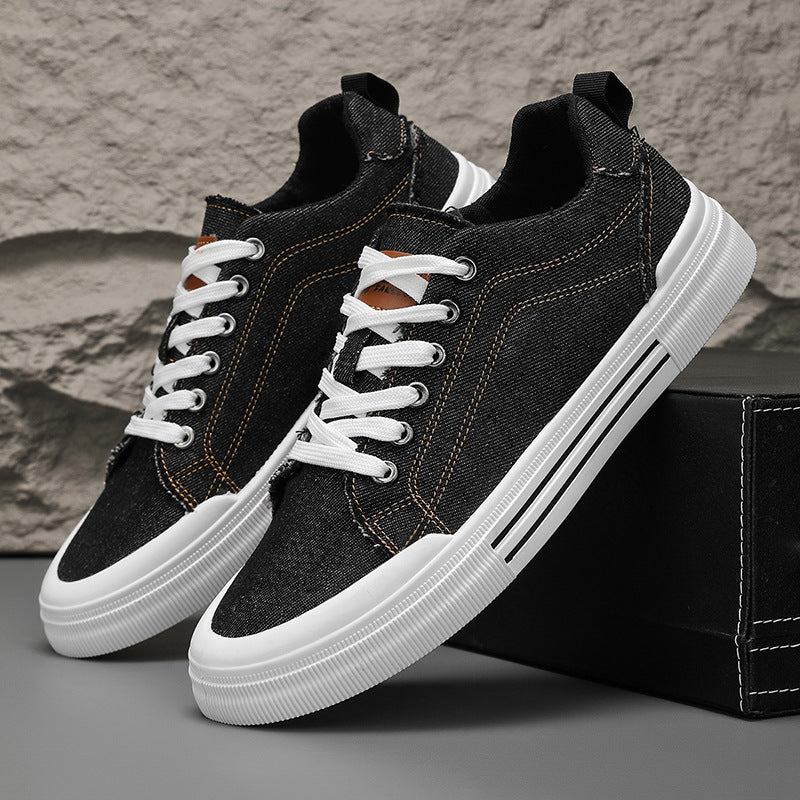 Men Denim Sneakers with Cushioned Insoles and Contrast Stitching