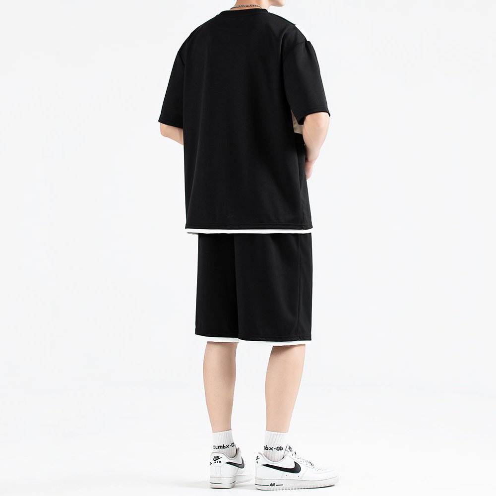 Men's Two-Tone Knit Top and Drawstring Shorts Set